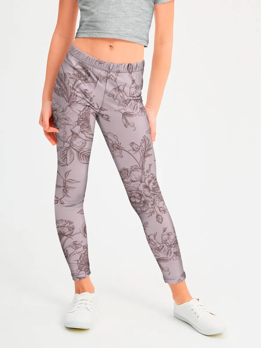 Леггинсы для девочки / розы с пионами