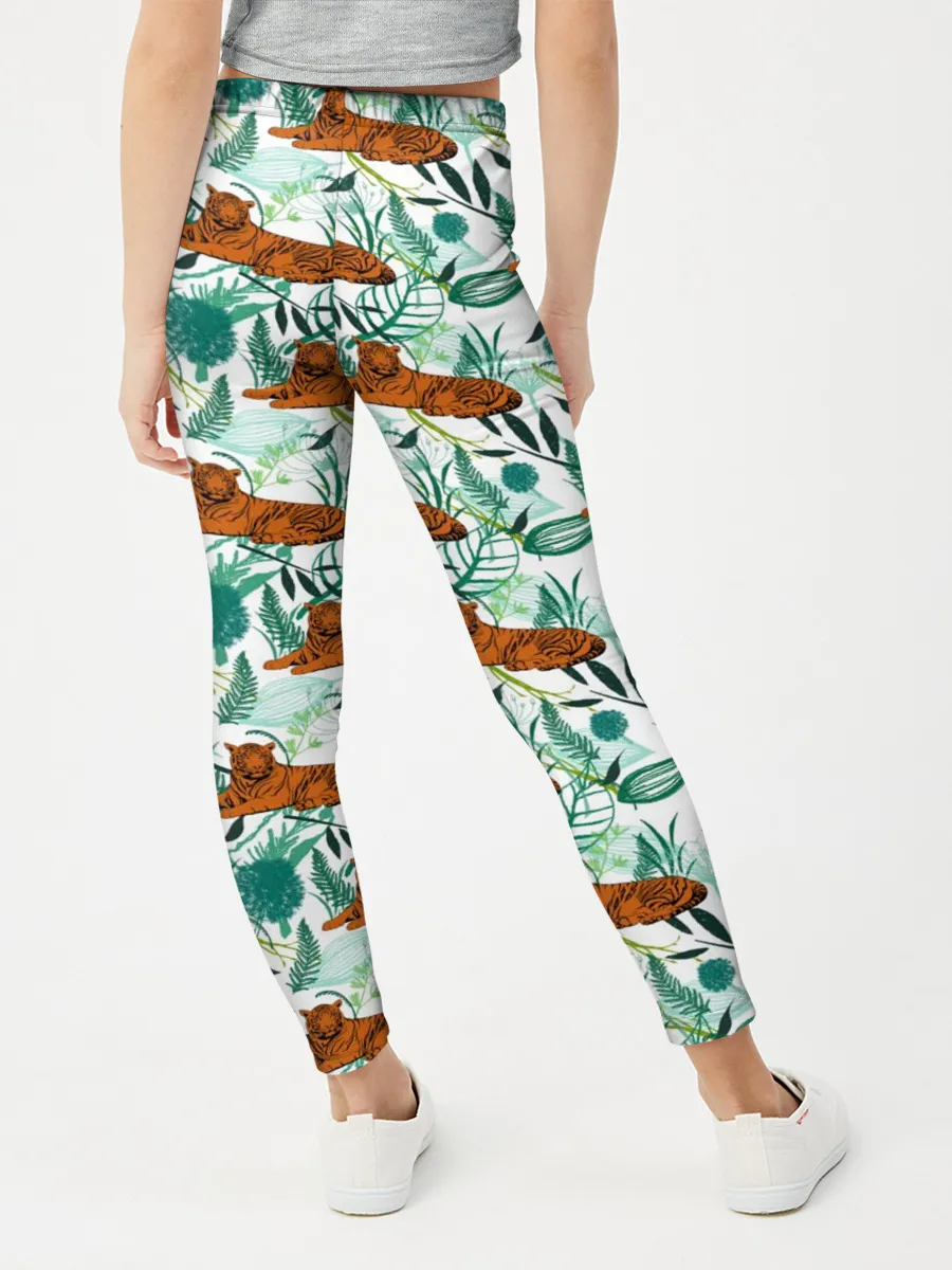 Леггинсы для девочки / Цветы и Тигр Паттерн