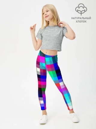 Леггинсы для девочки / РАЗНОЦВЕТНЫЕ ПИКСЕЛИ / КУБЫ