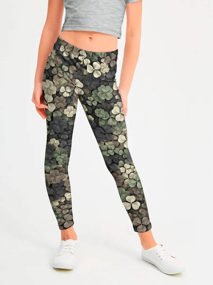 Леггинсы для девочки / Камуфляж с клевером