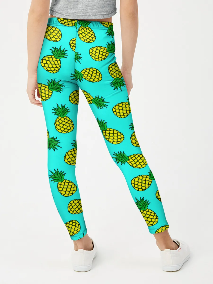 Леггинсы для девочки / Ананасы аква