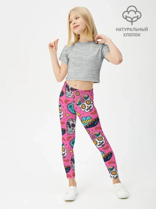 Леггинсы для девочки / День Мёртвых узор из черепов