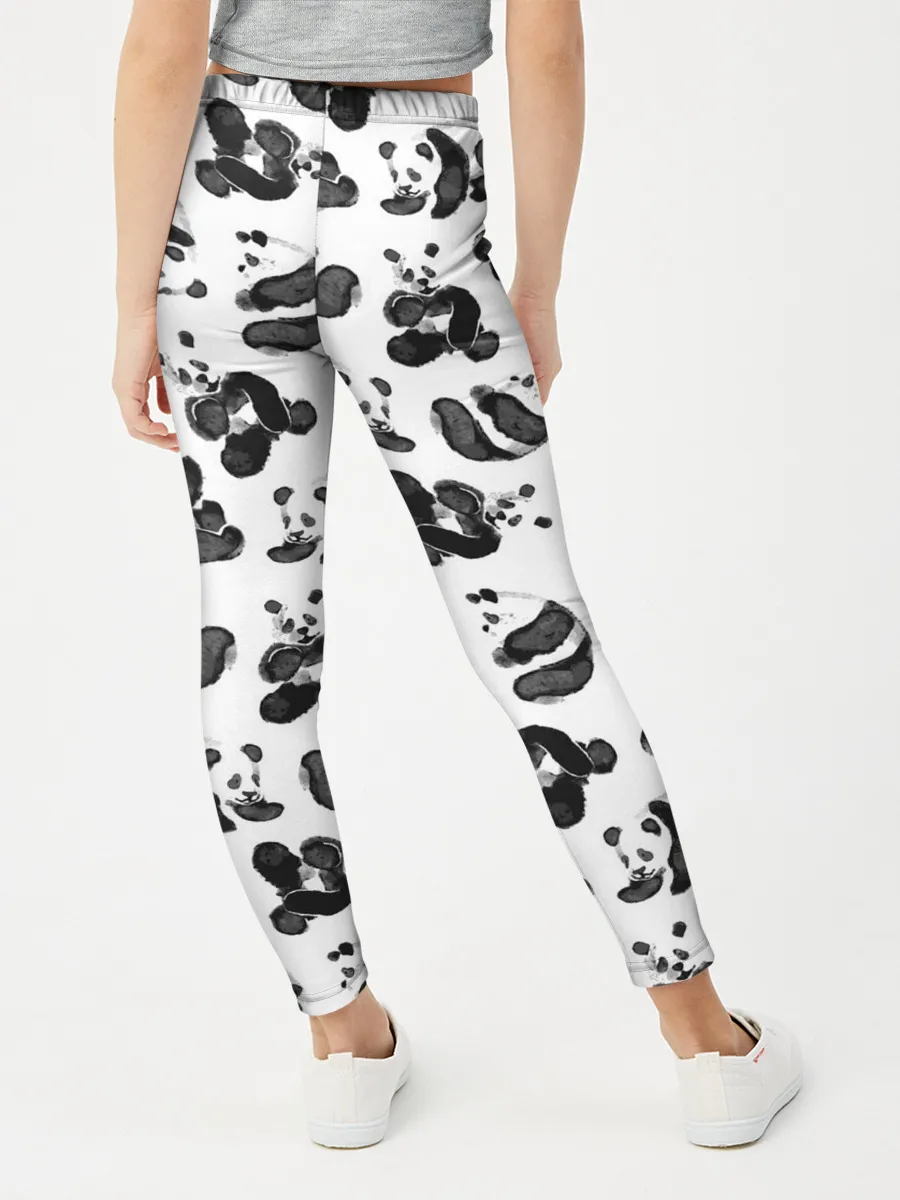 Леггинсы для девочки / Акварельные панды паттерн
