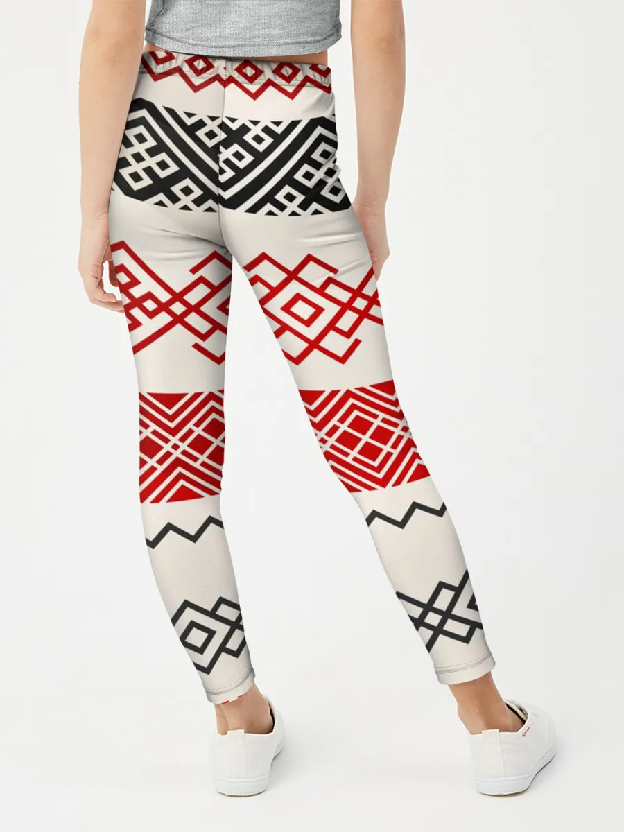 Леггинсы для девочки / Славянский узор красно-черный