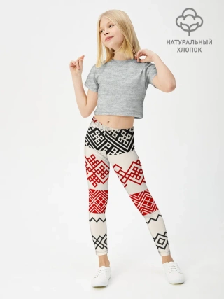 Леггинсы для девочки / Славянский узор красно-черный