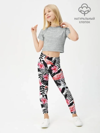 Леггинсы для девочки / фламинго и попугаи