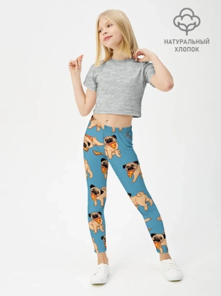 Леггинсы для девочки / Мопсы с пиццей