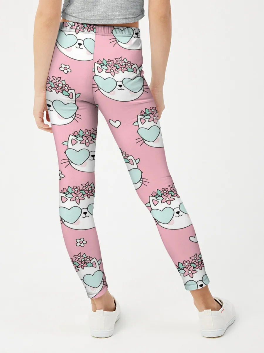 Леггинсы для девочки / Котики с цвточками