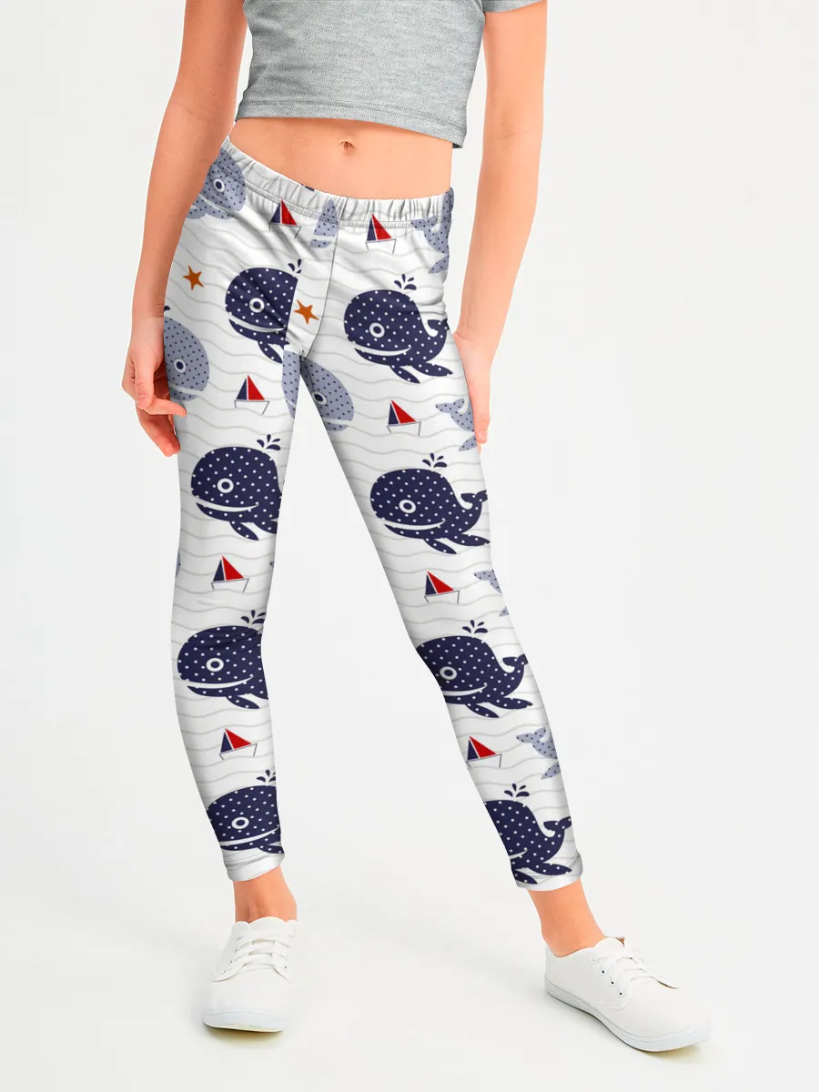 Леггинсы для девочки / Киты и яхты