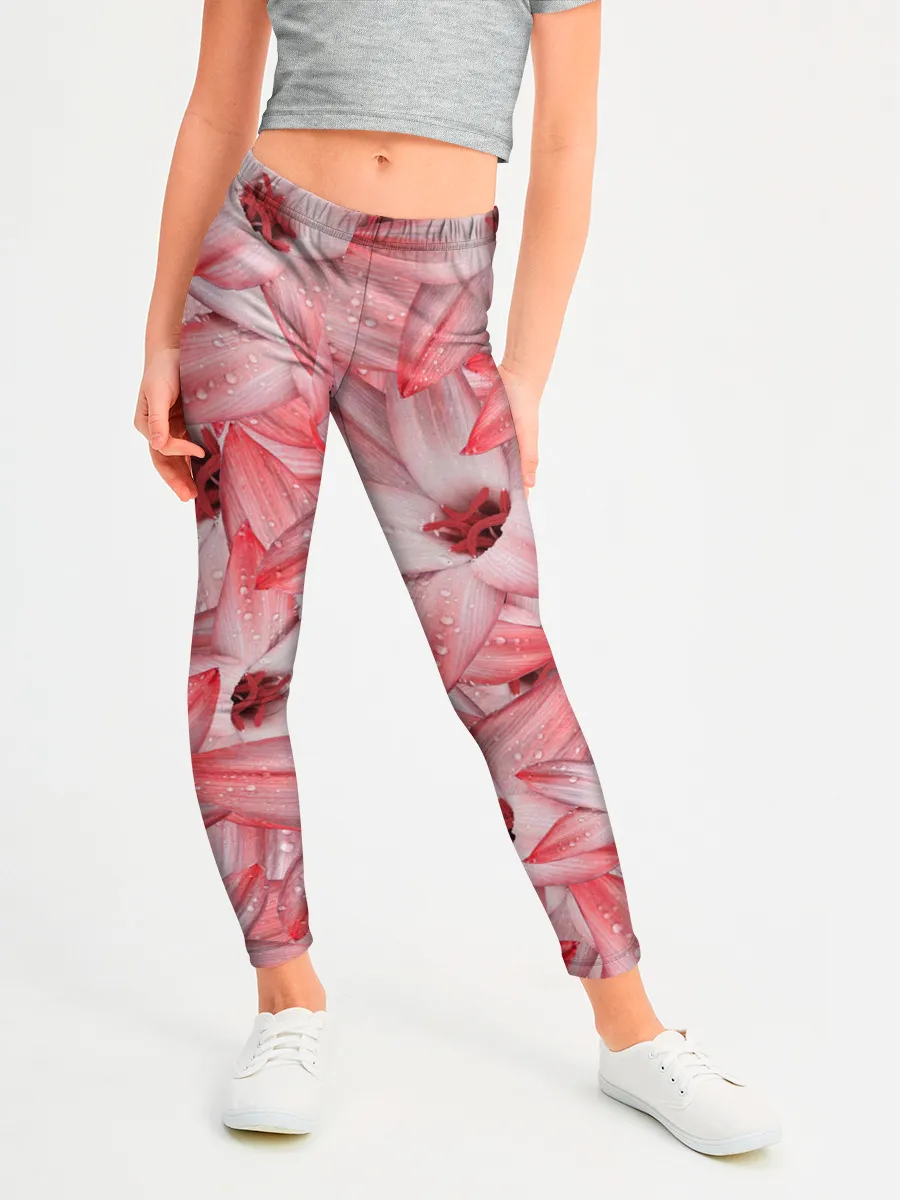 Леггинсы для девочки / Красные Цветы