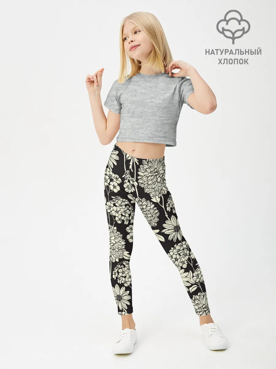 Леггинсы для девочки / Белые цветы