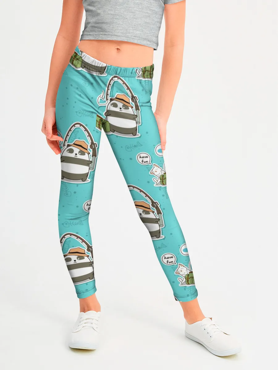 Леггинсы для девочки / Панда на рыбалке