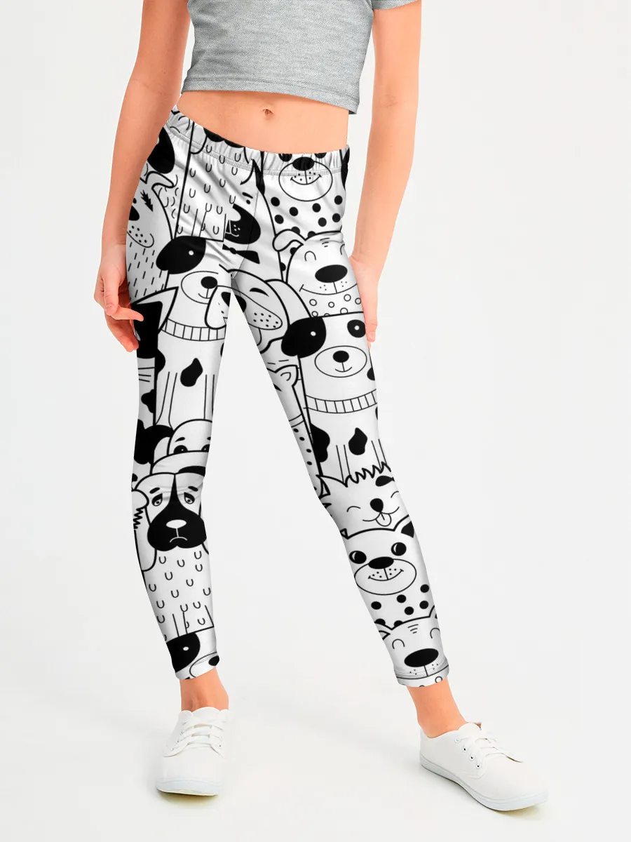 Леггинсы для девочки / Собаки черно-белое