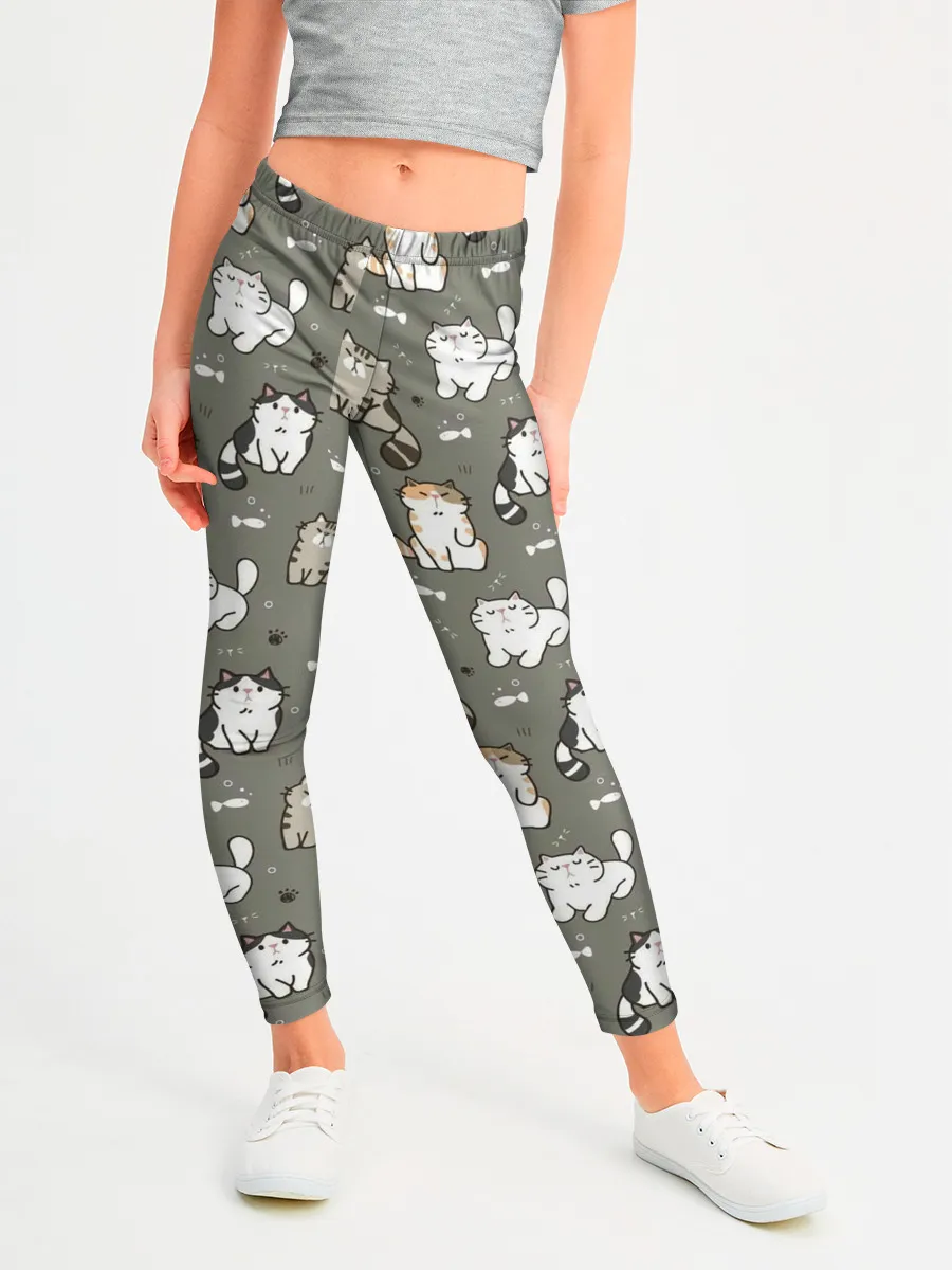 Леггинсы для девочки / Кошечки с рыбками