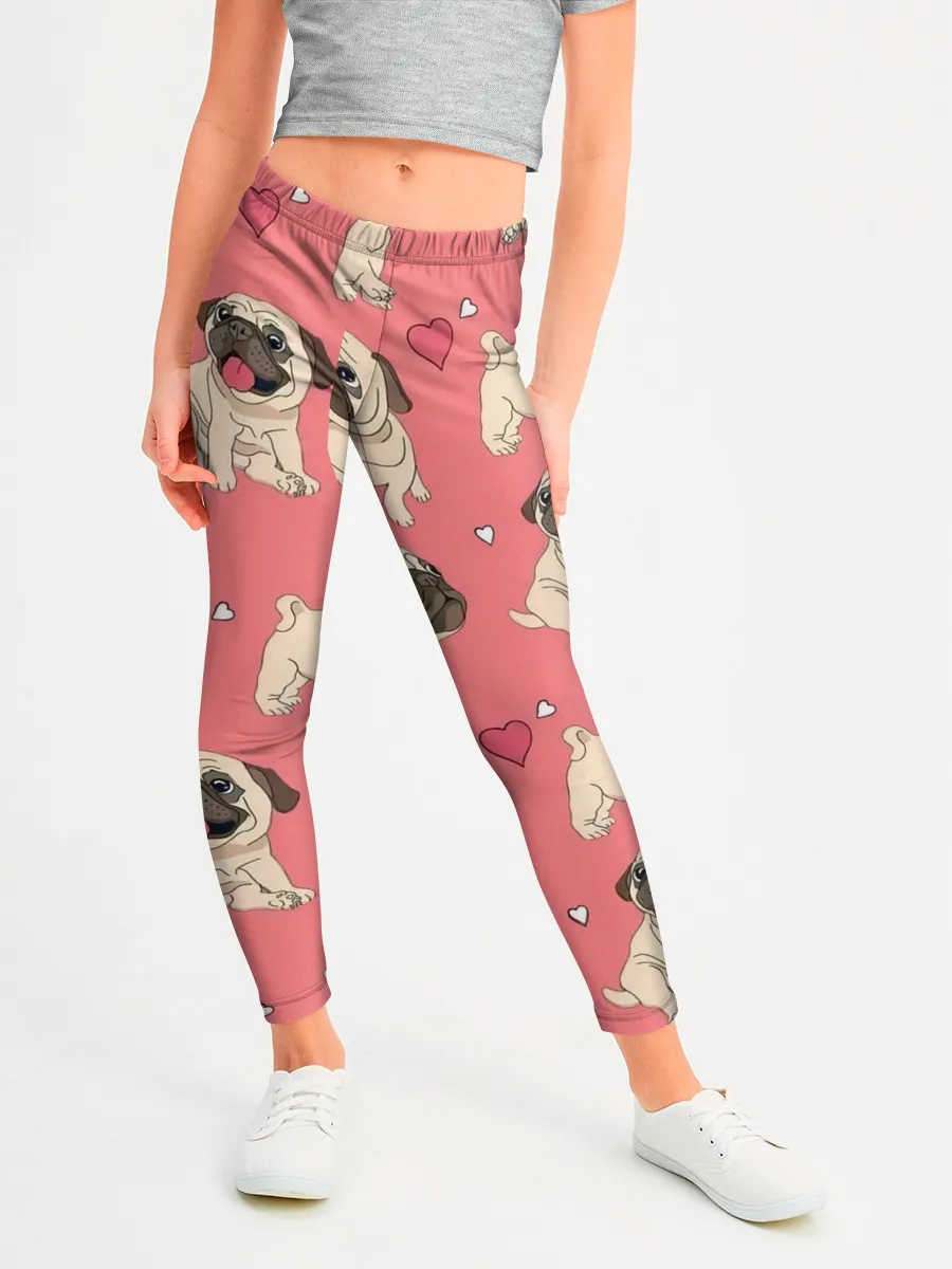 Леггинсы для девочки / Мопсики и Сердечки