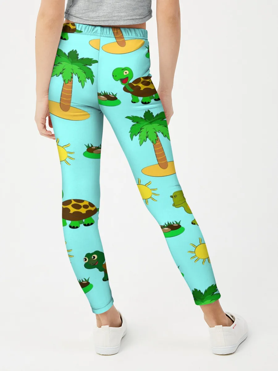 Леггинсы для девочки / черепашки и пальмы