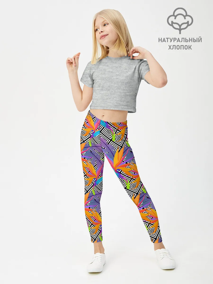 Леггинсы для девочки / Тропические цветы и узоры