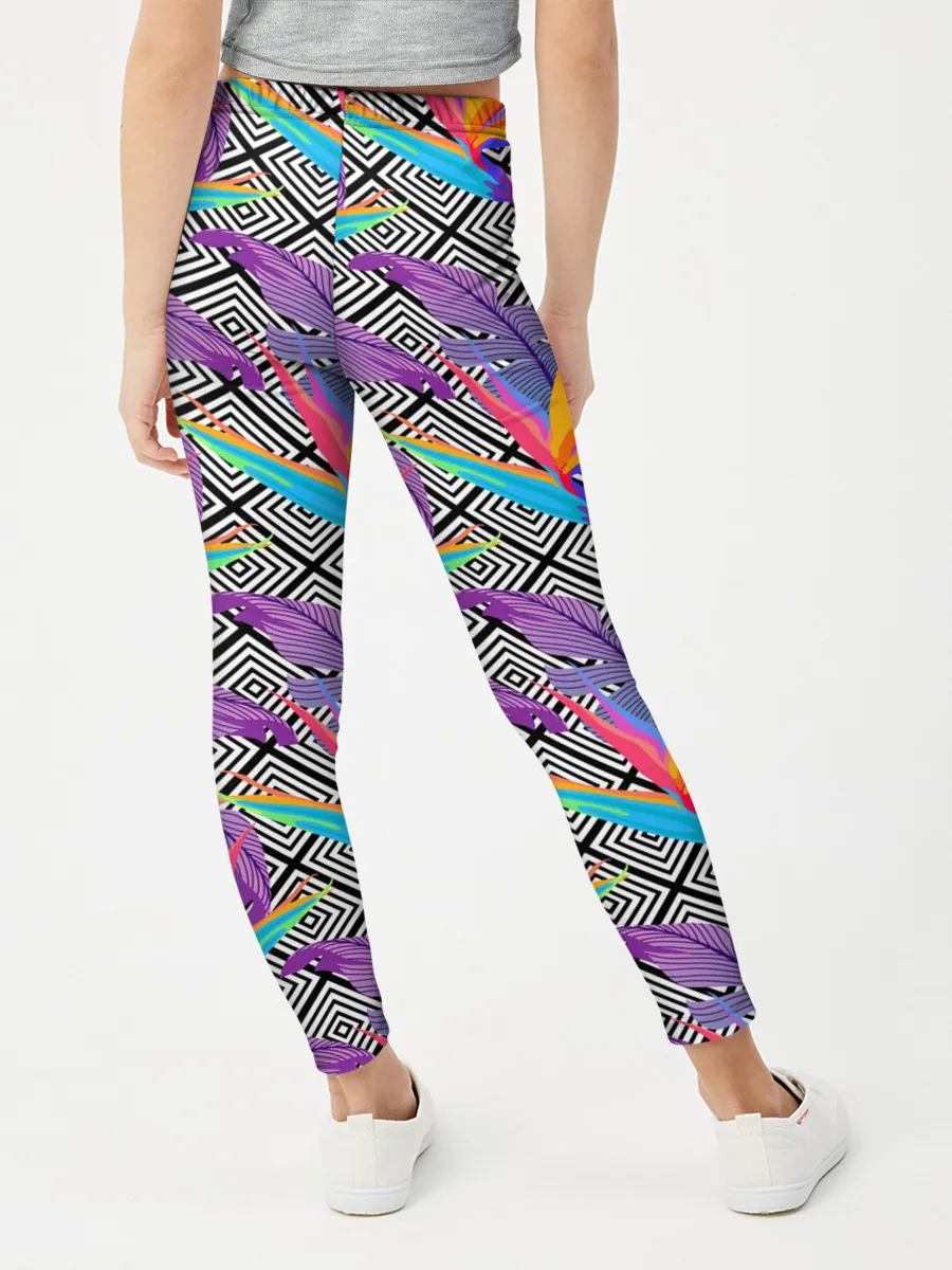 Леггинсы для девочки / Тропические цветы и узоры