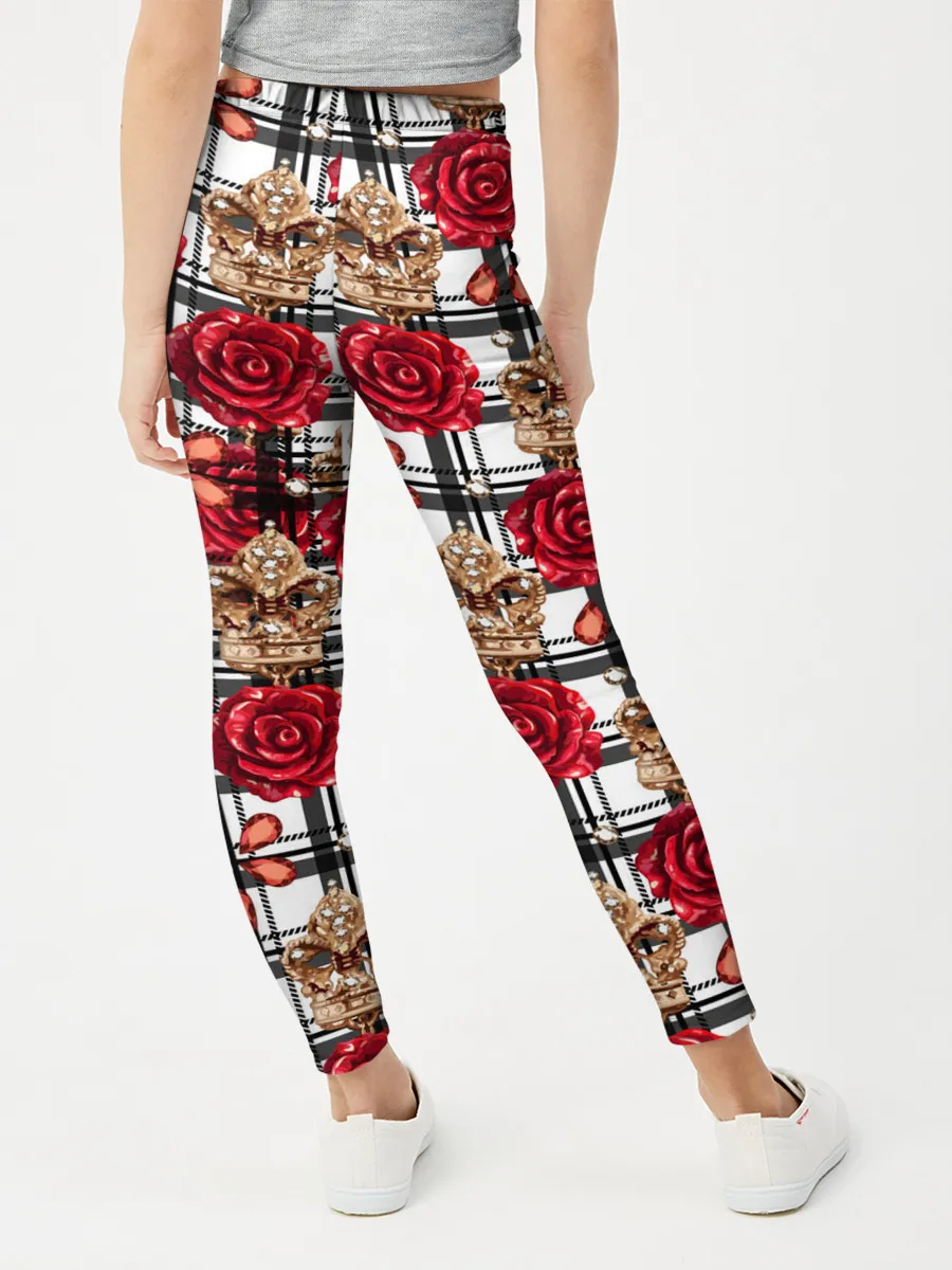 Леггинсы для девочки / Розы в клеточку