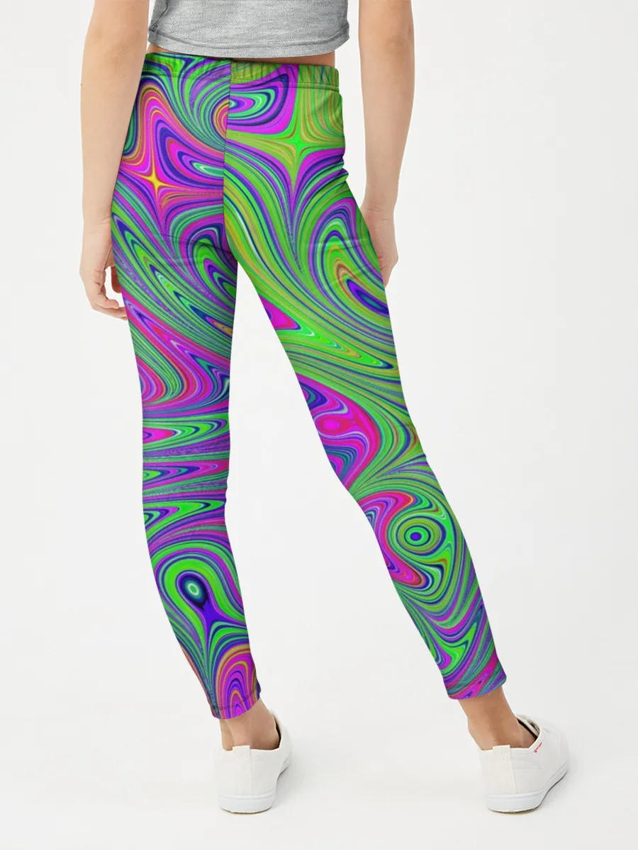 Леггинсы для девочки / Неоновый абстрактный узор