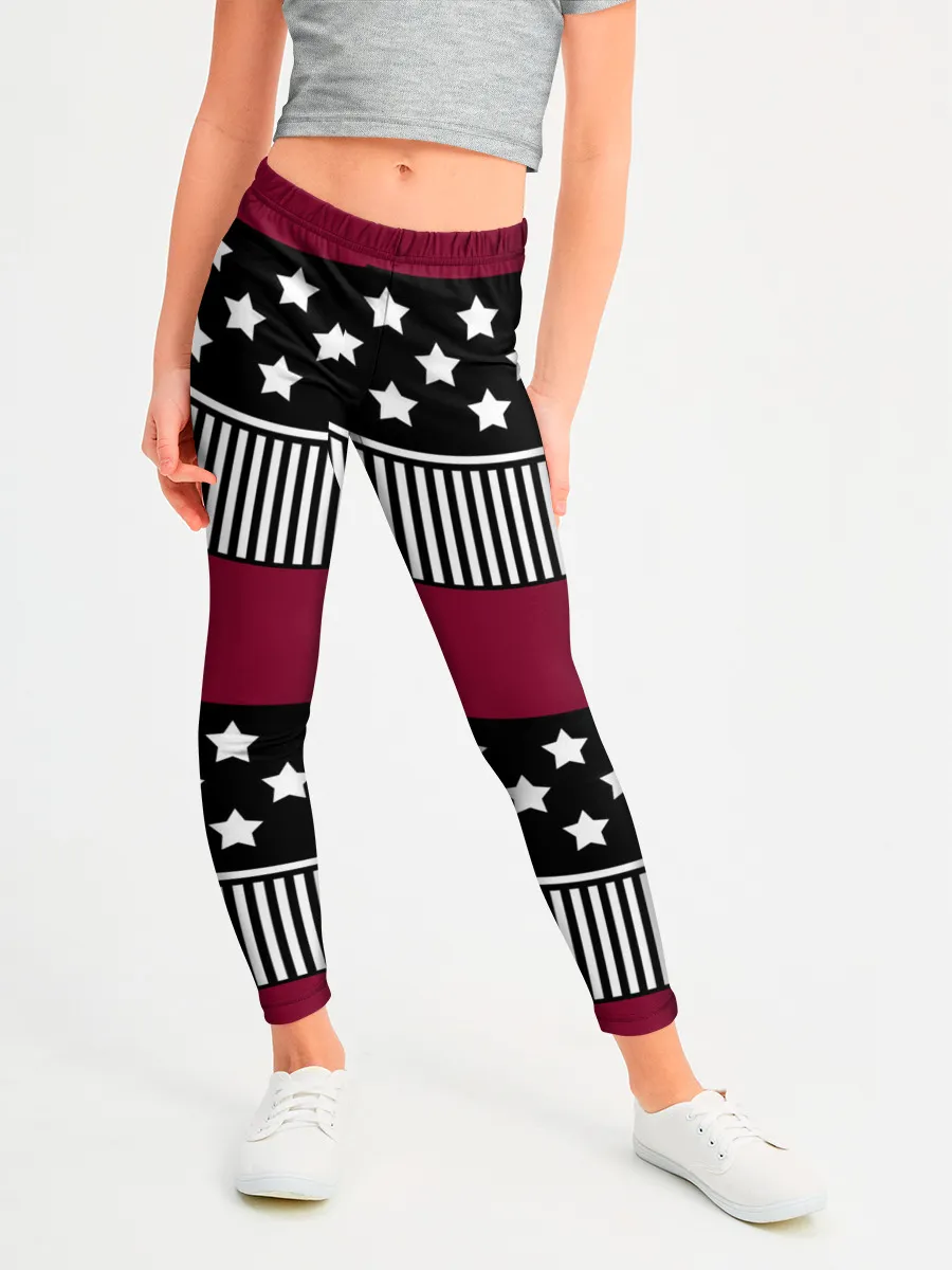 Леггинсы для девочки / Бордово-черный узор полосатый