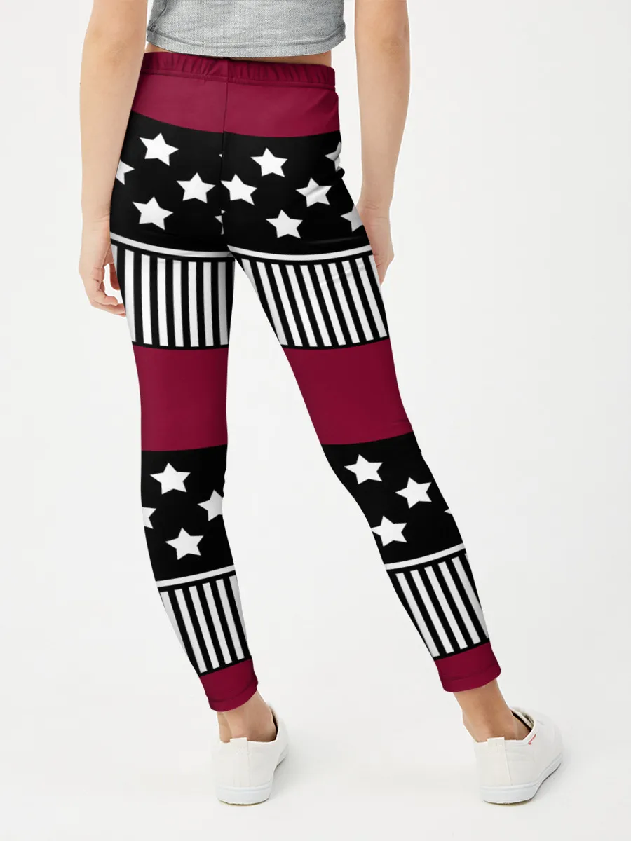 Леггинсы для девочки / Бордово-черный узор полосатый