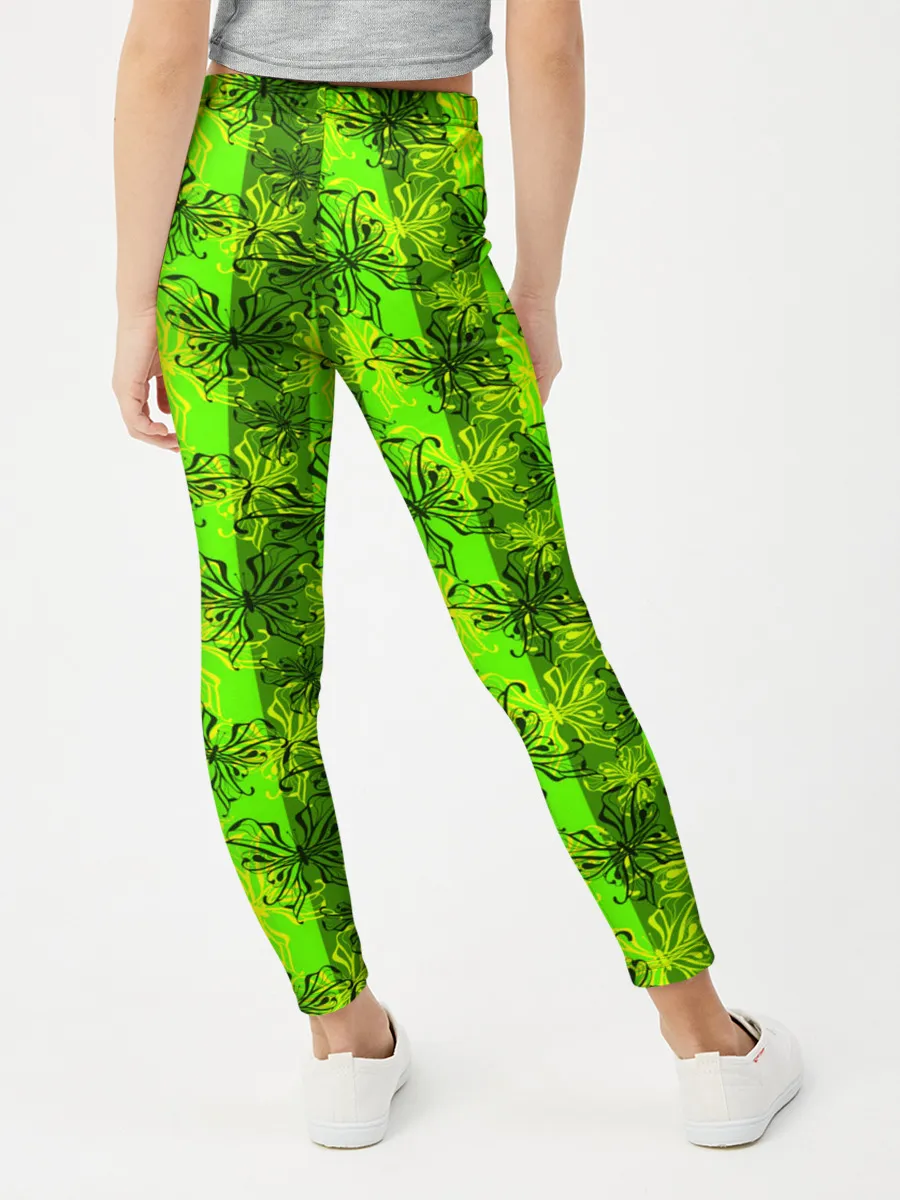 Леггинсы для девочки / Неоновый полосатый узор