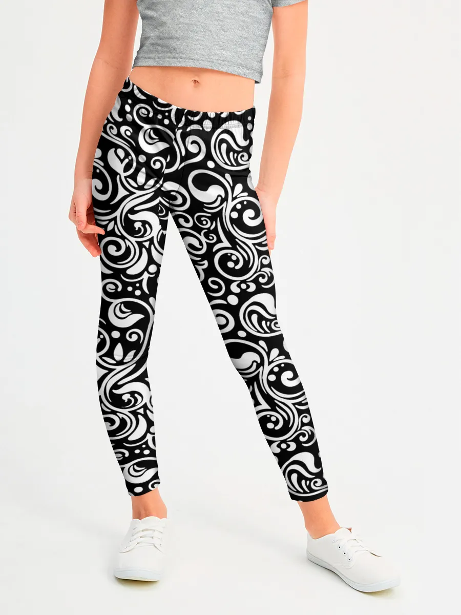 Леггинсы для девочки / Черно-белая роспись