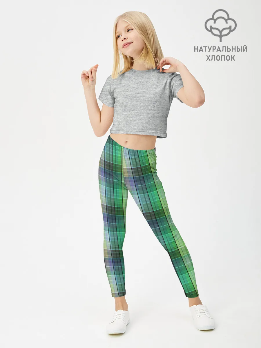 Леггинсы для девочки / Зеленый клетчатый узор