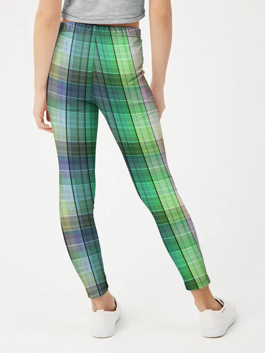 Леггинсы для девочки / Зеленый клетчатый узор