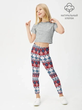 Леггинсы для девочки / Этнический красно-синий узор