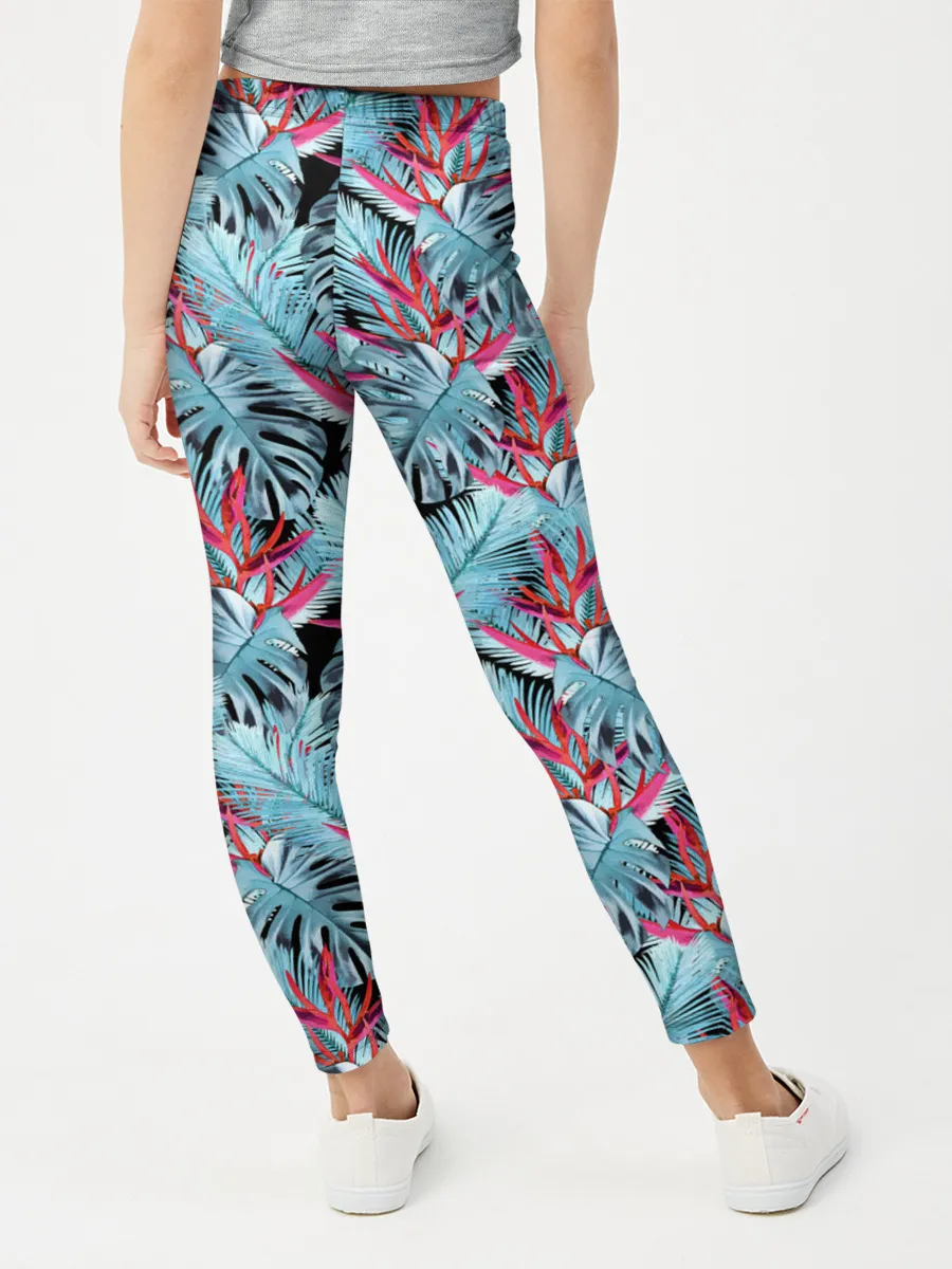 Леггинсы для девочки / Розово-голубой тропический