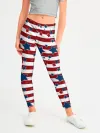 Леггинсы для девочки / Синие звезды на полосатом фоне