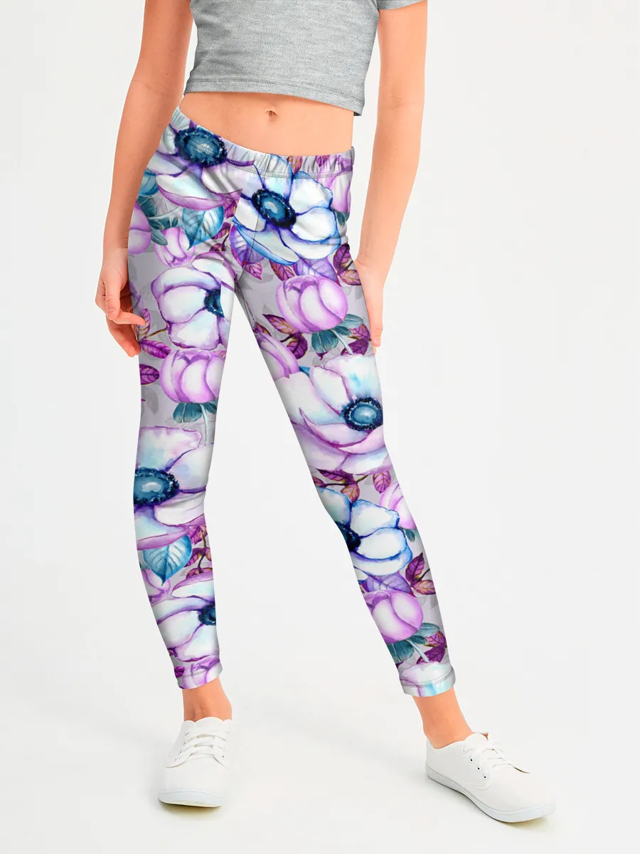 Леггинсы для девочки / Анемоны - цветочный ковер