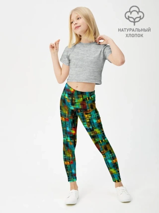 Леггинсы для девочки / Разноцветные штрихи на бирюзе