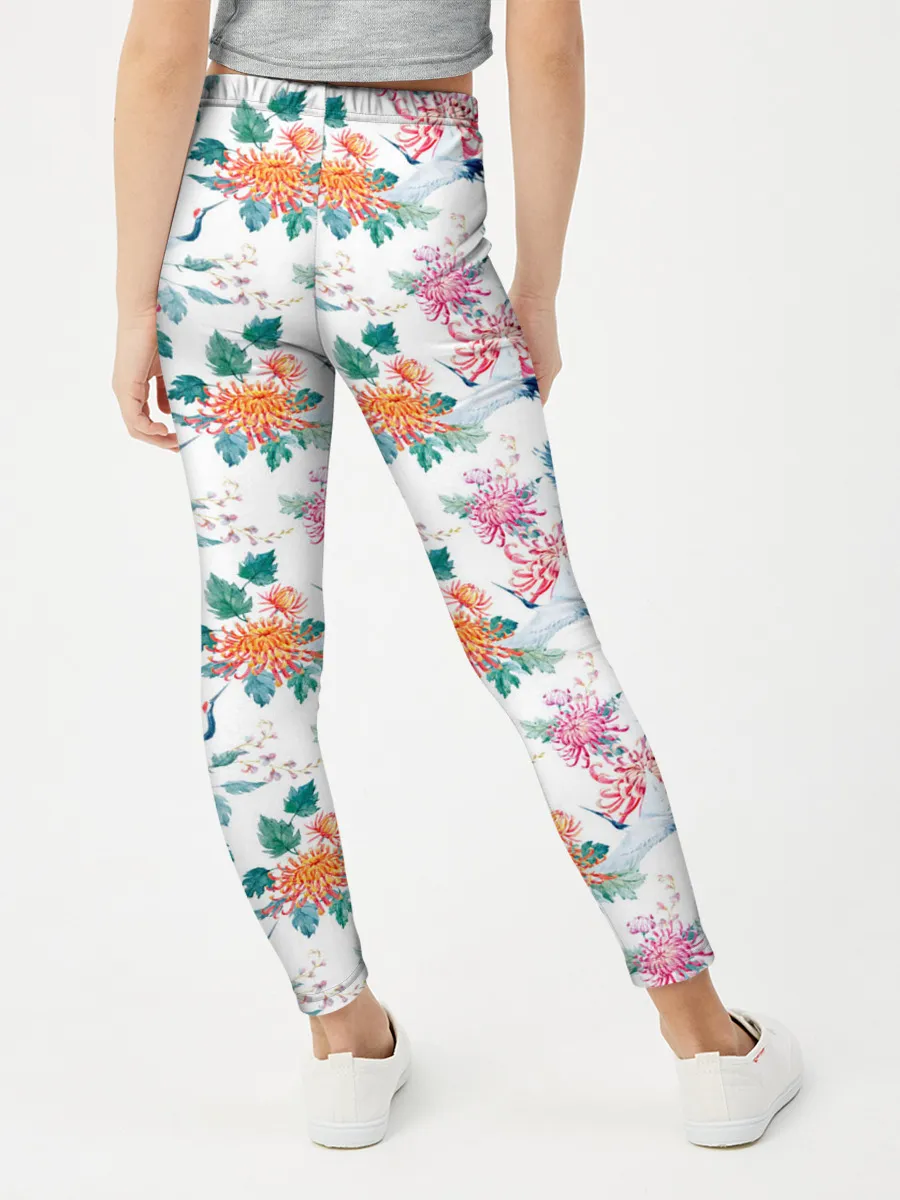 Леггинсы для девочки / Журавли и хризантемы