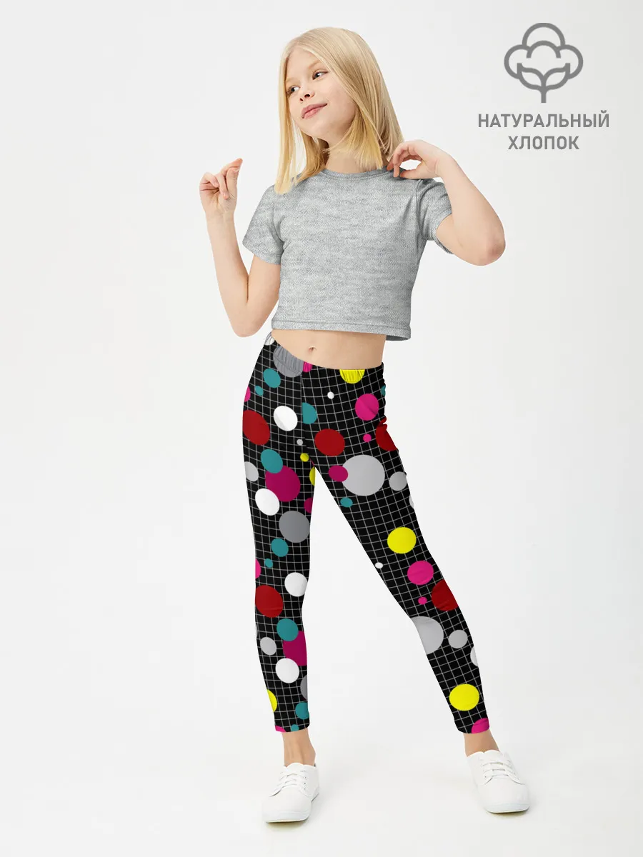 Леггинсы для девочки / Разноцветный горох на черном