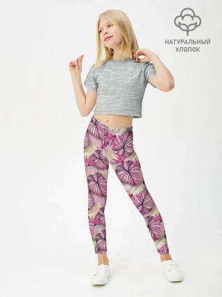 Леггинсы для девочки / Розовый тропический узор