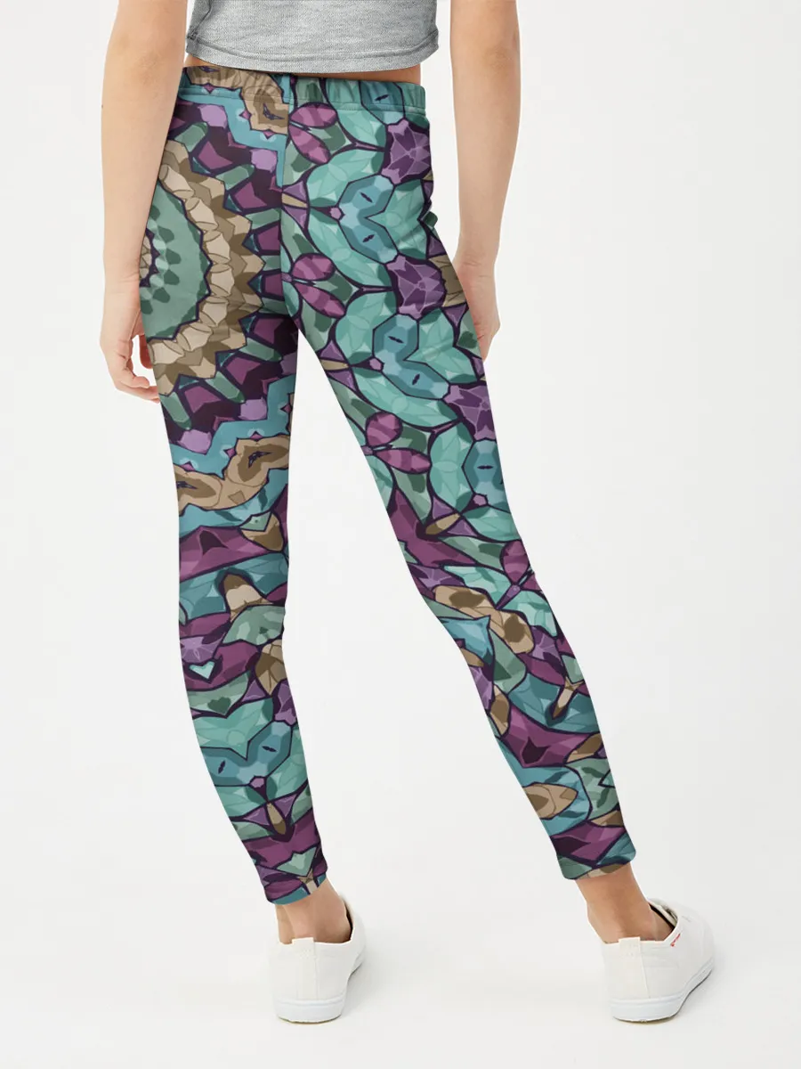 Леггинсы для девочки / Сиренево-голубой калейдоскоп .