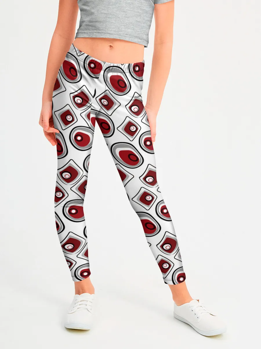 Леггинсы для девочки / Красно черный узор на белом