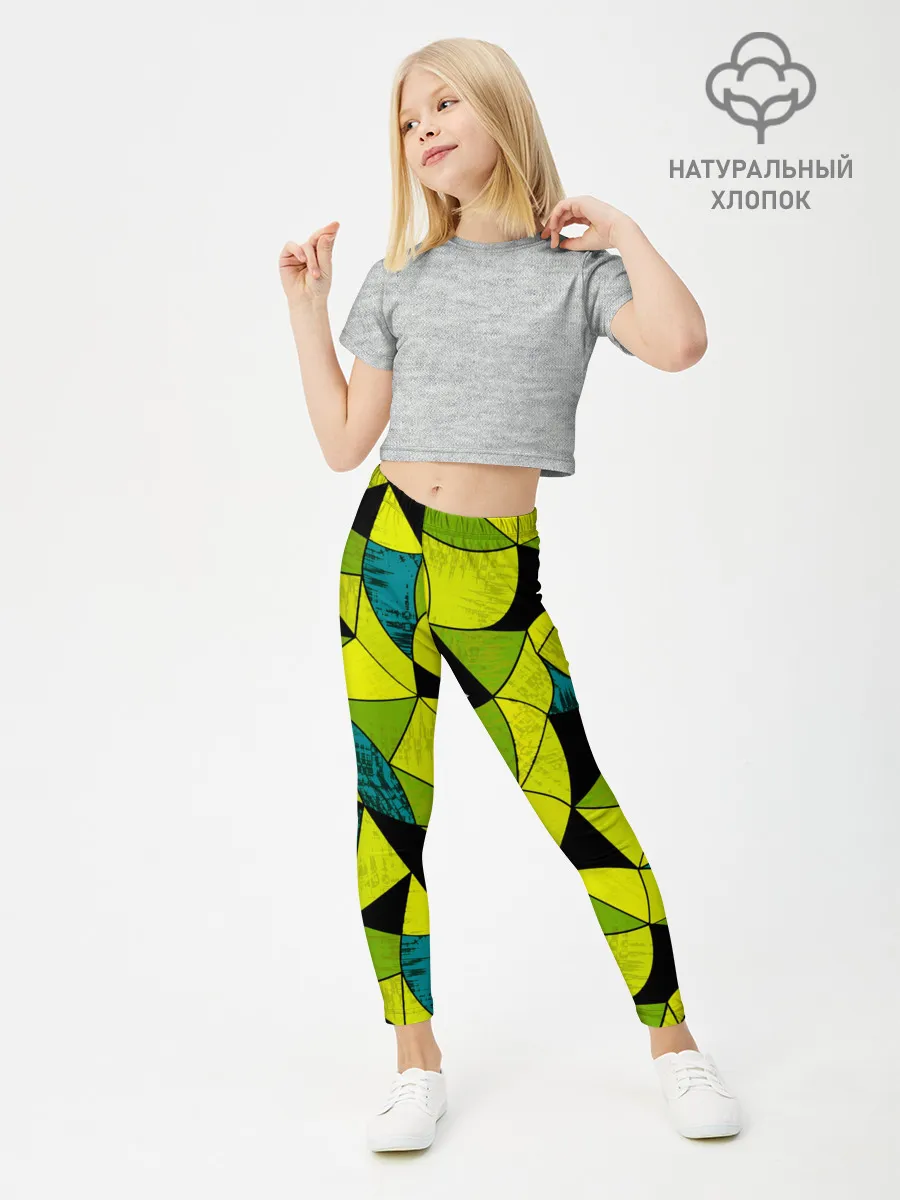 Леггинсы для девочки / Гранжевый яркий зеленый
