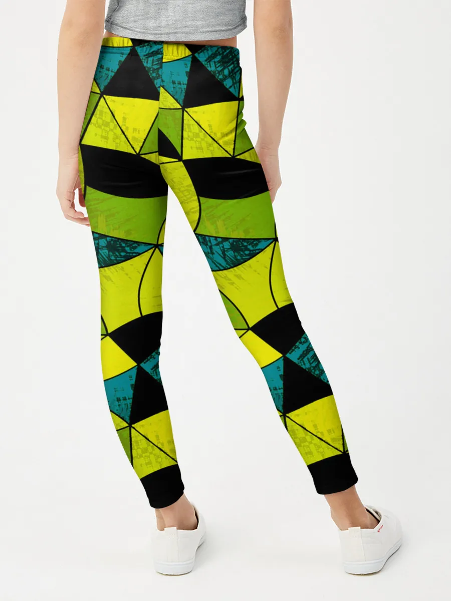 Леггинсы для девочки / Гранжевый яркий зеленый