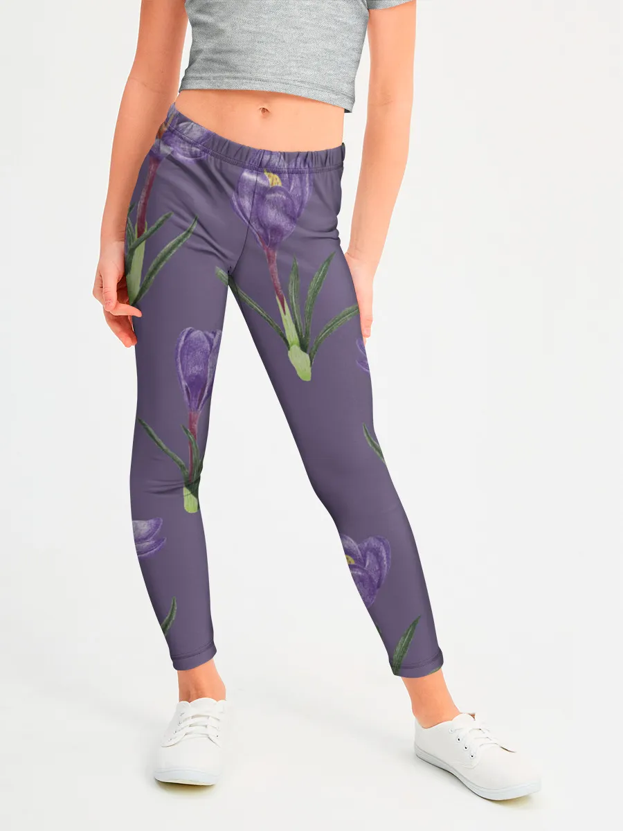Леггинсы для девочки / Цветы шафрана на фиолетовом