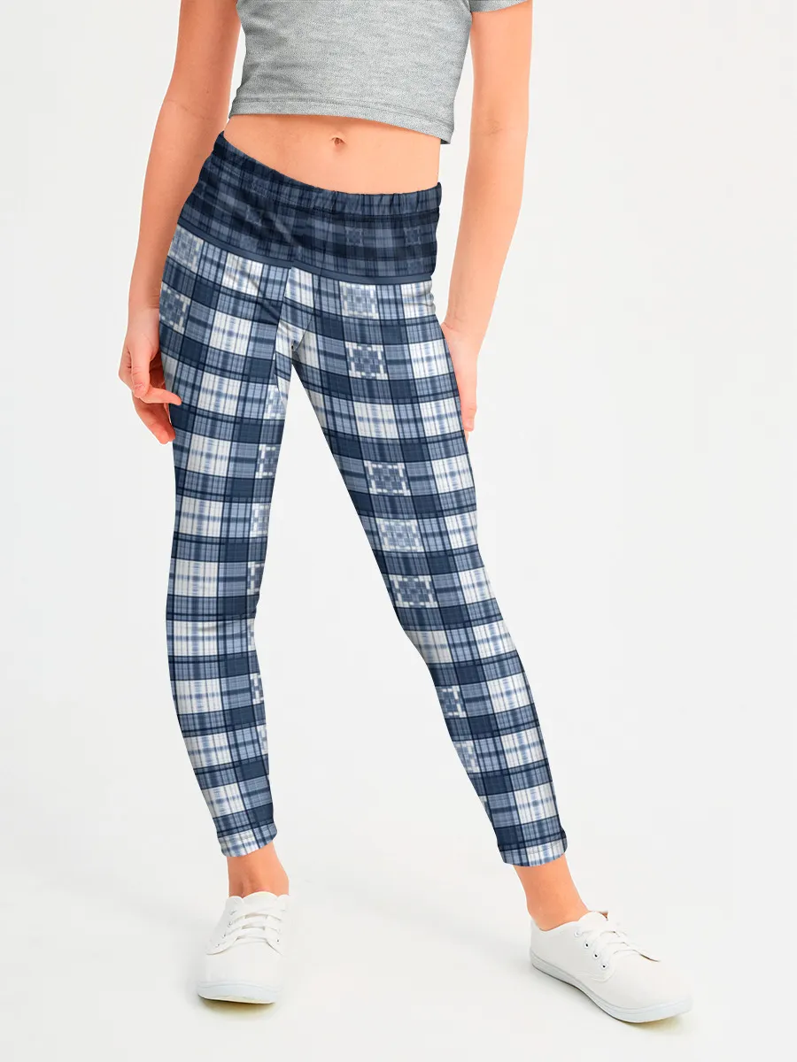 Леггинсы для девочки / Синий узор в клетку