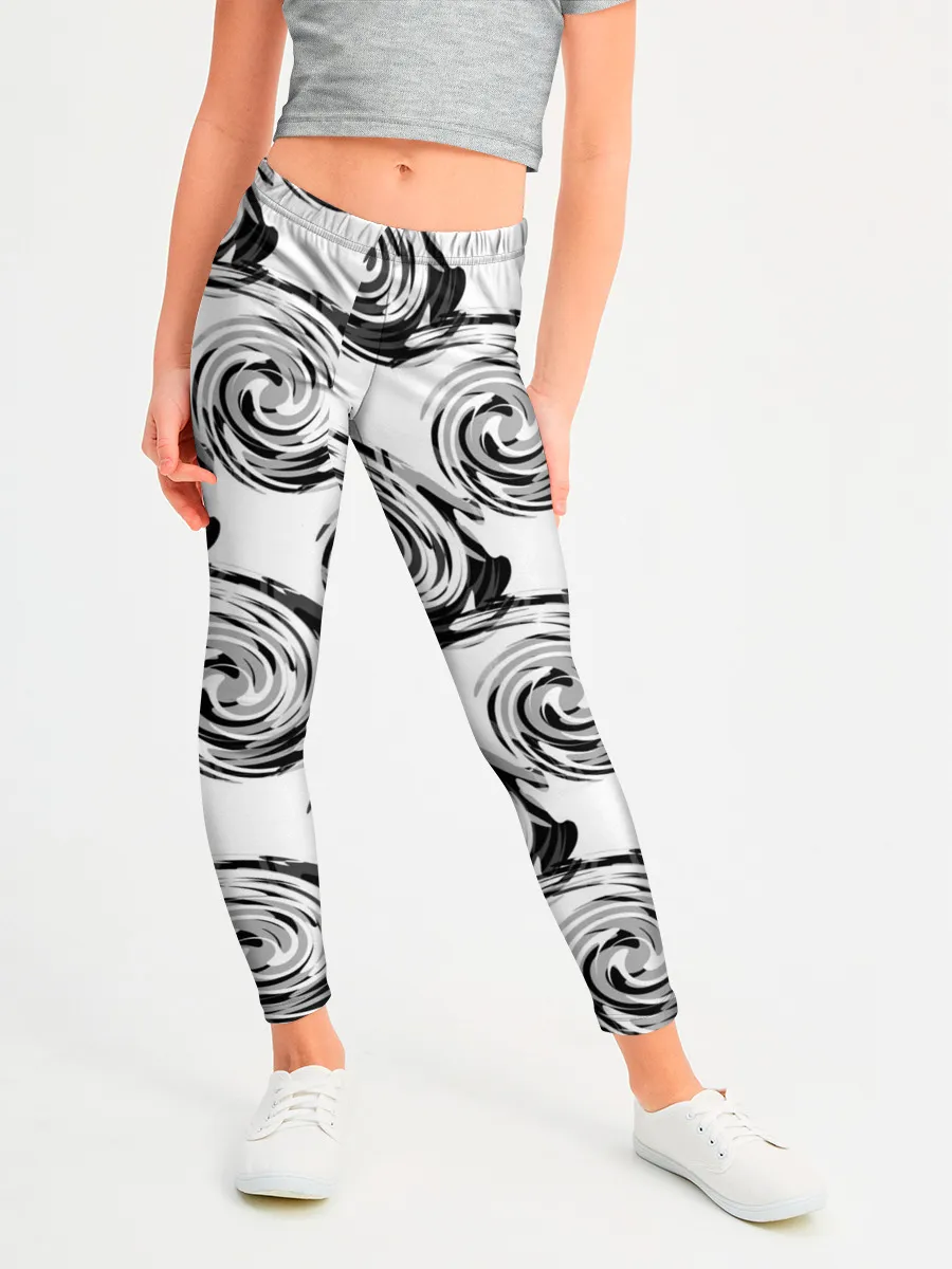 Леггинсы для девочки / Черно-белый абстрактный узор