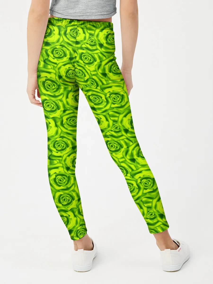 Леггинсы для девочки / Неоновый цветочный узор