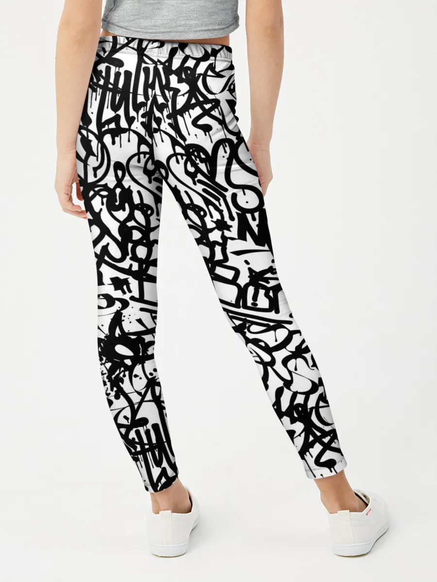 Леггинсы для девочки / Graffiti black on white
