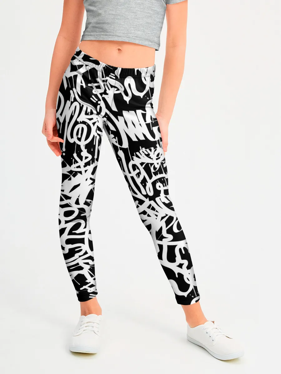 Леггинсы для девочки / Graffiti white on black