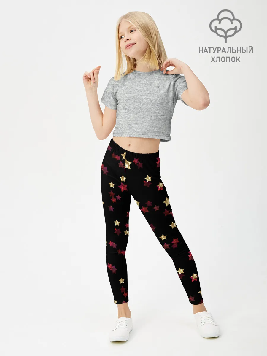 Леггинсы для девочки / Блестящие звезды на черном