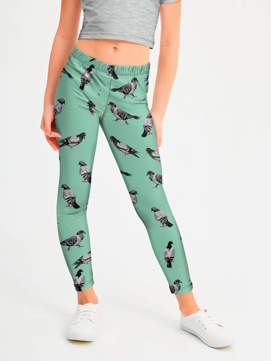 Леггинсы для девочки / Голуби на зеленом